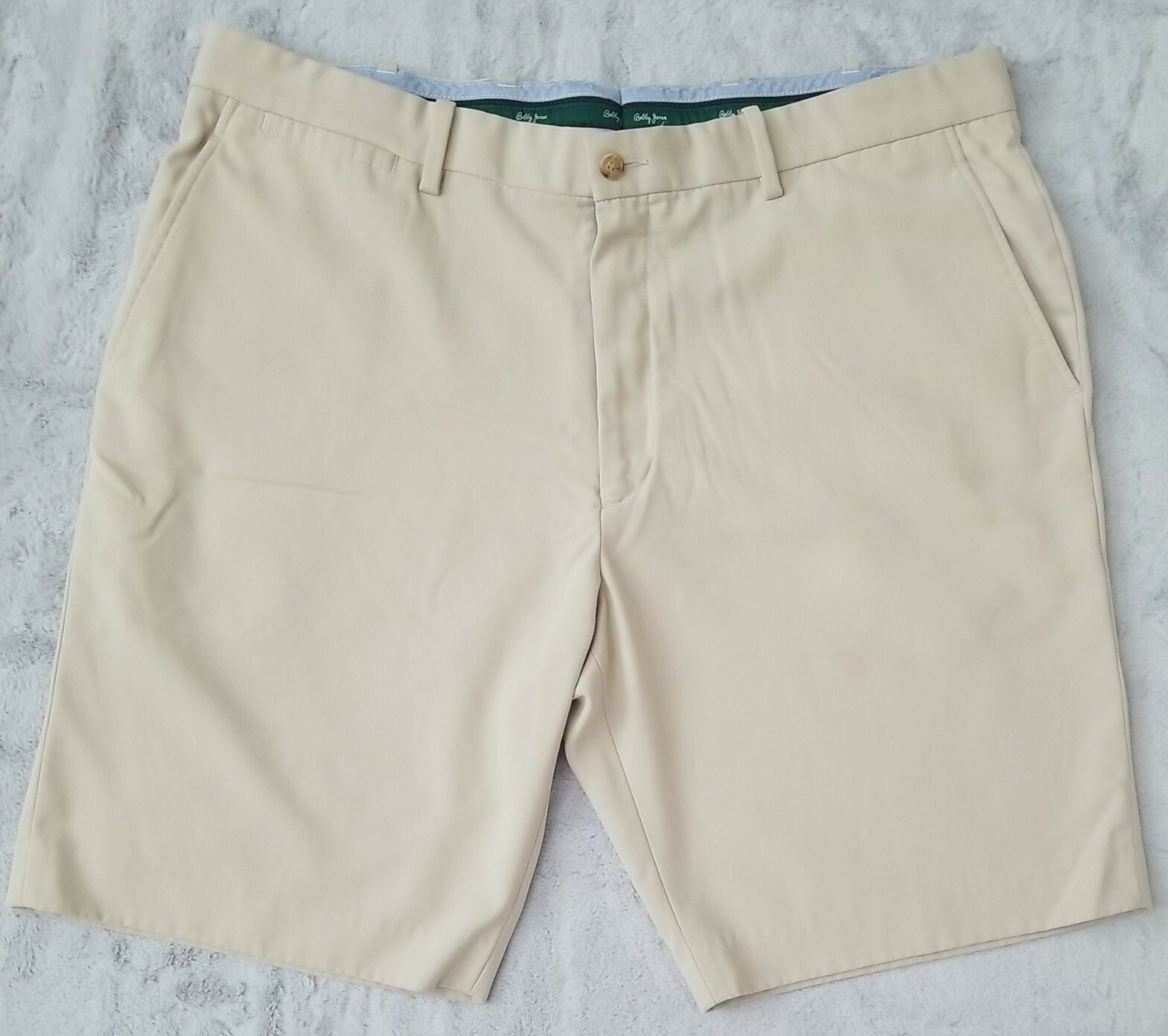 Bobby Jones Men’s Size 40 Khaki Beige Flat Front Chino Shorts Golf Athleisure