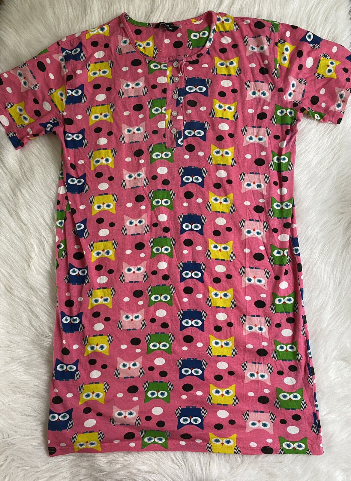 Just Love Pink Owl Nightgown Womens Size Medium Pajamas Sleepshirt Pjs