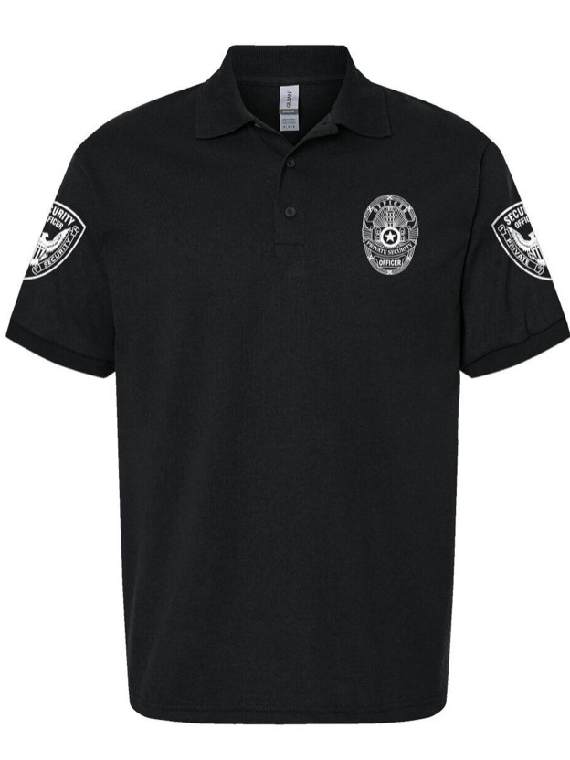 SECURITY POLO SHIRT Black Jersey 50/50 Printed Front, Back & Sleeves