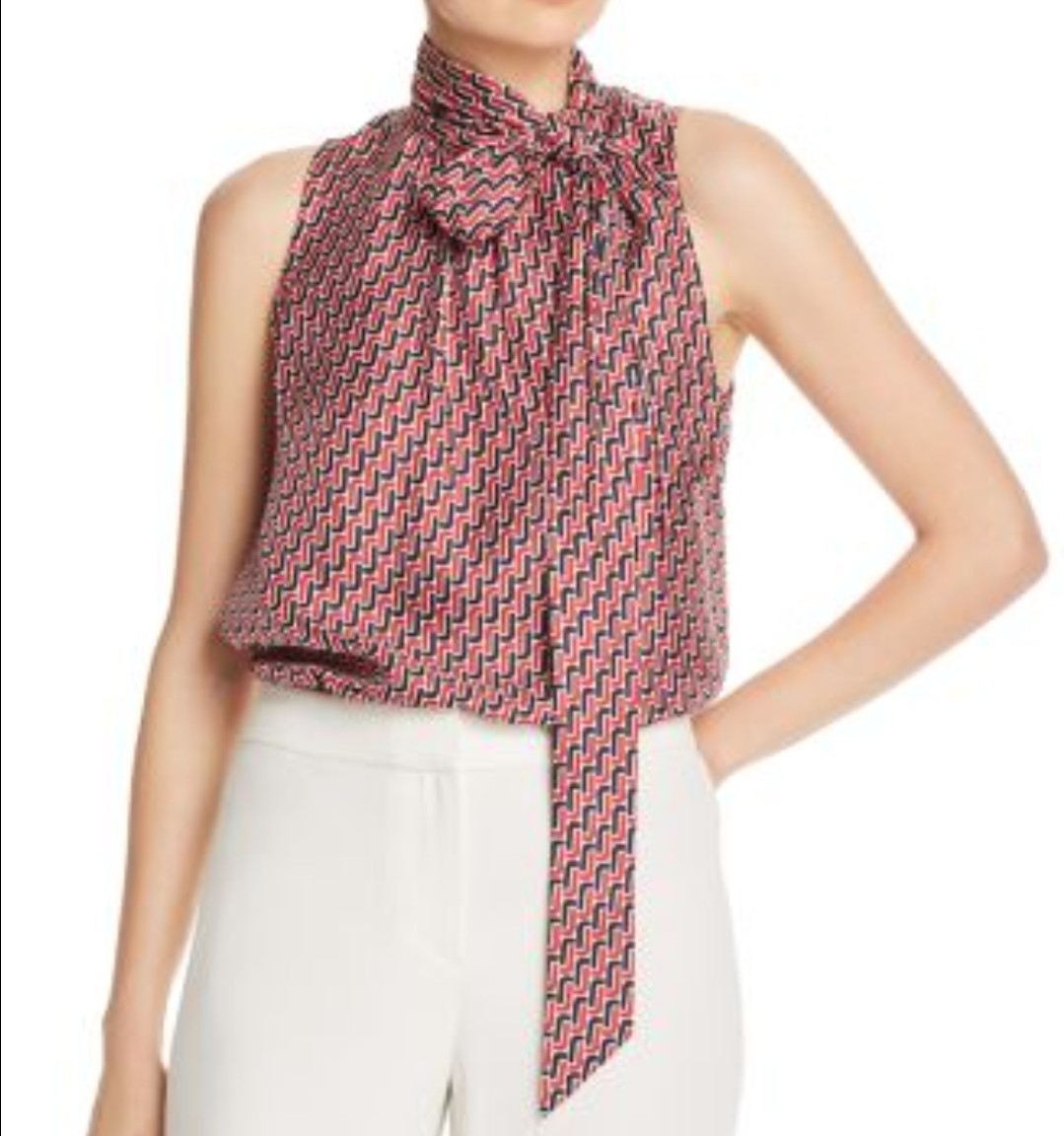 Joie Pascale Tie-Neck Silk Top Sleeveless Lightweight Mock Neck Buttons Size S