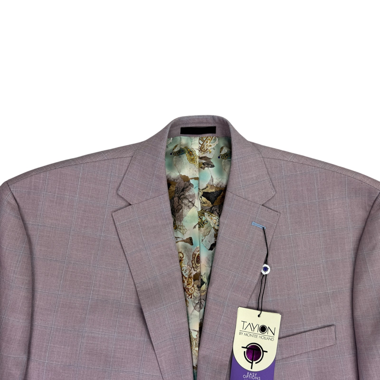 Tayion Mens Agordy Regular Fit Windowpane Suit Jacket Pink Blue 46R