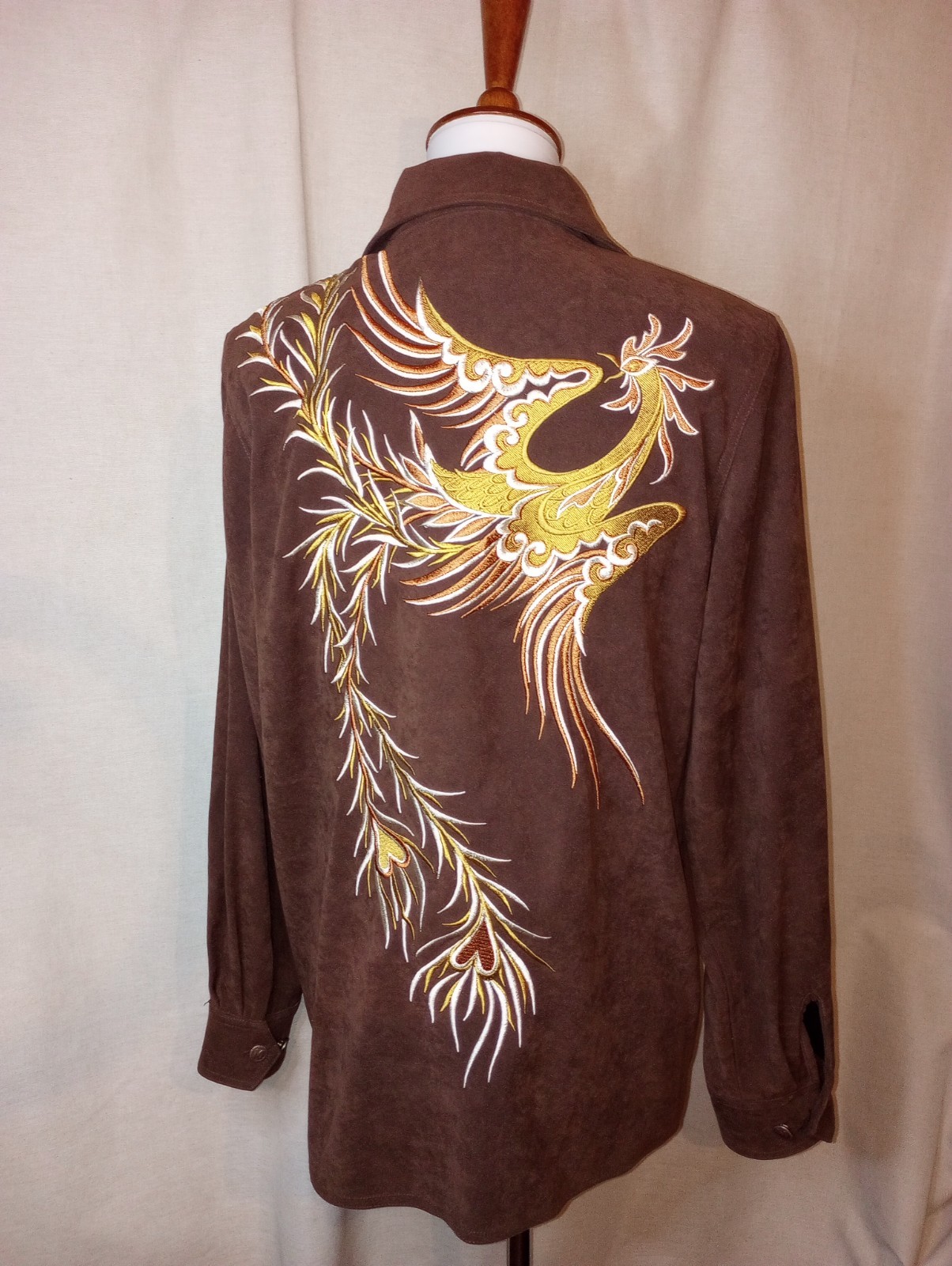 Bob Mackie Vtg Phoenix Wearable Art embroider zip jacket brown faux suede Small