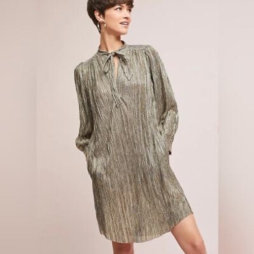 Anthropologie Sabina Musayev Eugene Shimmer Dress Gold Long Sleeve Mini Medium