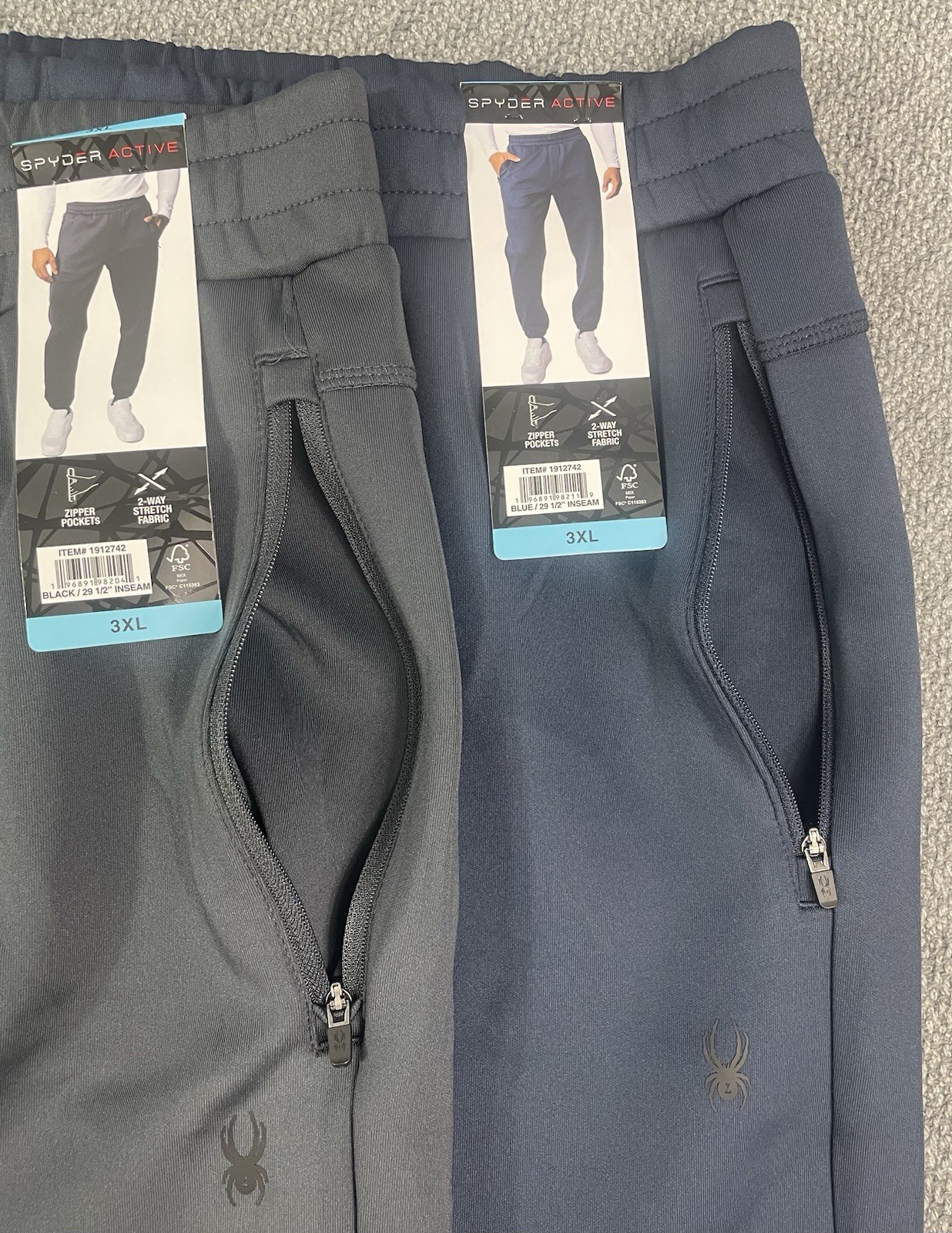 Spyder Big & Tall Active Men’s Jogger Lot of 2 Black & Blue 3XL Zippered Pockets