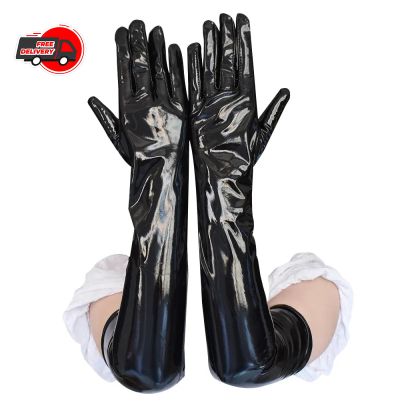 Patent Leather Gloves Opera Length Gothic Cosplay Nightclub Stage Women Glove