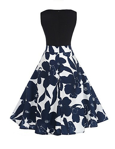 Women’s Vintage Dress Round Neck A-Line Dress Sleeveless Floral Summer Party