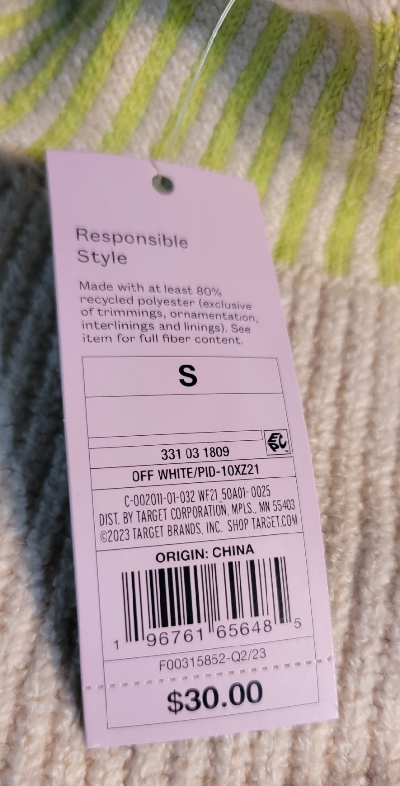 NWT Wild Fable Cropped Sweater Size Small Cream Lime Green Mock Turtleneck Sml