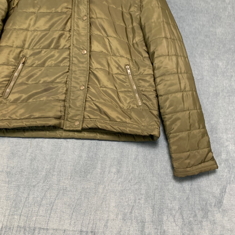 Ambiance Outerwear Puffer Jacket Womens L Olive Green Hooded Snap Front Outdoor