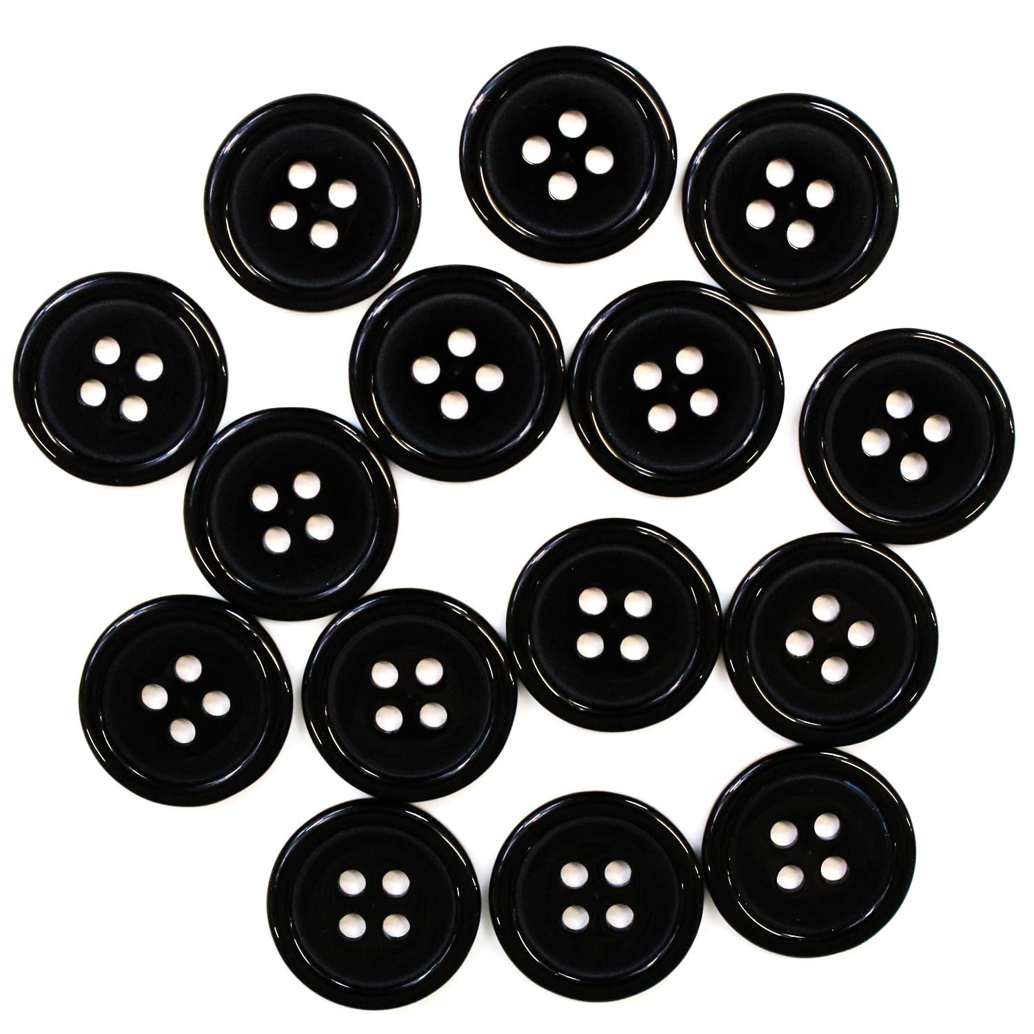 Black Button Shiny Four Holes 15 Pieces 18mm Basic Shirt Simple Suit Jacket B-06