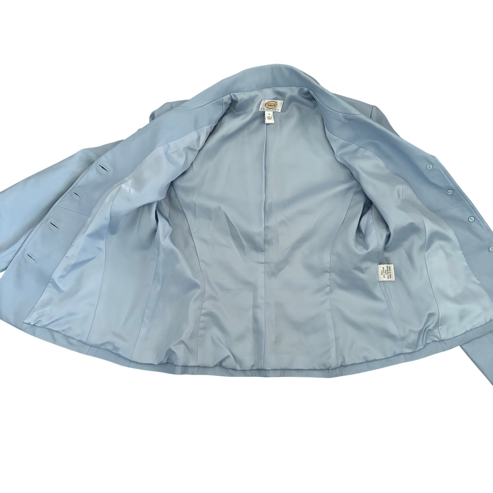 Talbots 100% Genuine Leather Powder Blue Blazer Size 4P Chic