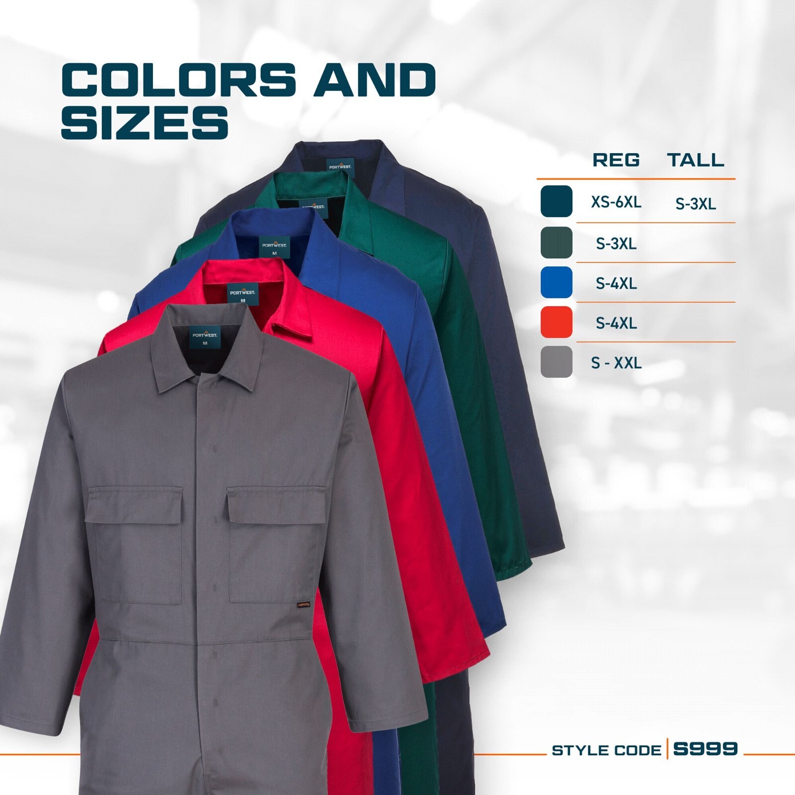 Portwest S999 Men’s Work Coveralls Protective Polycotton Overalls Mechanics DIY