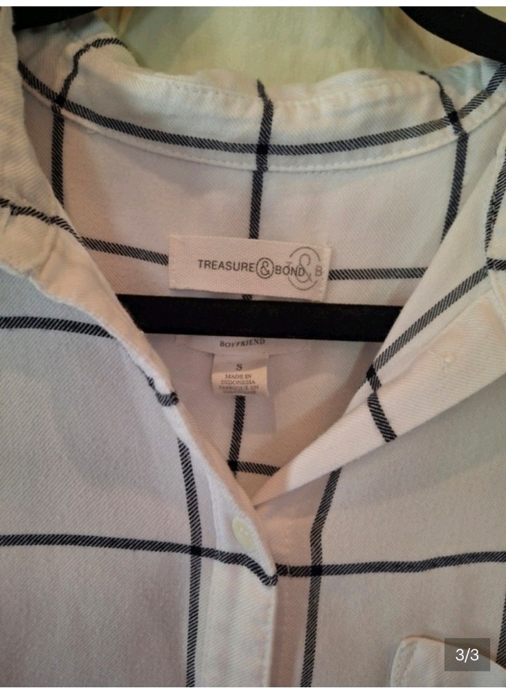 Treasure & Bond Windowpane Plaid Collared Long Sleeve Button-Up Shirt S