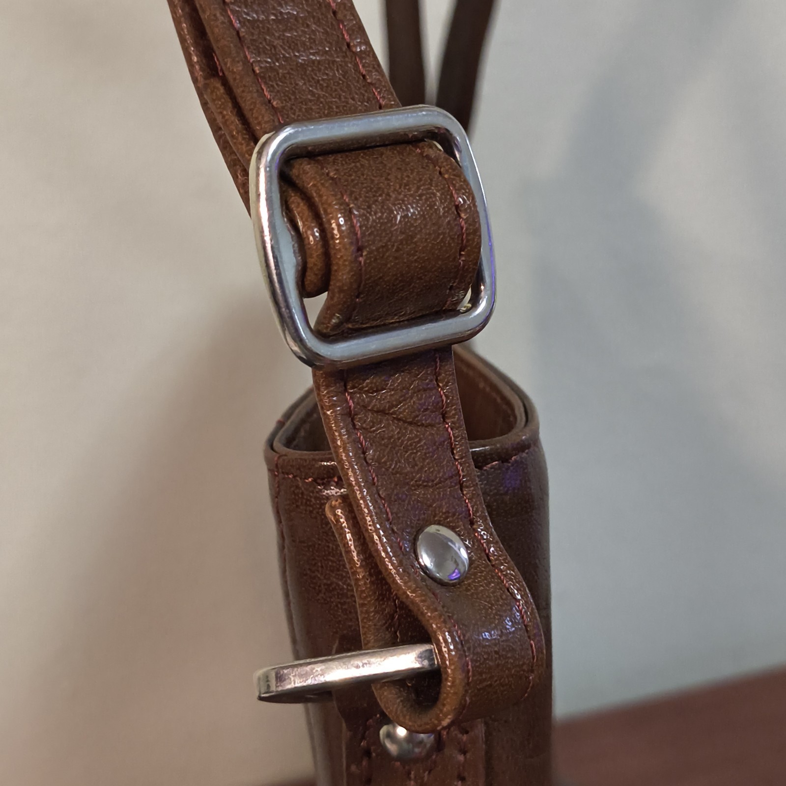 Genuine Leather Shoulder Crossbody Bag Brown Pintuck Stag British-Ashwood