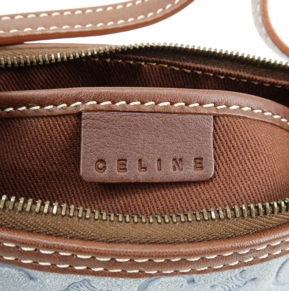 CELINE C Macadam Suede Leather Pochette Shoulder Bag (RARE Light Blue) Vintage