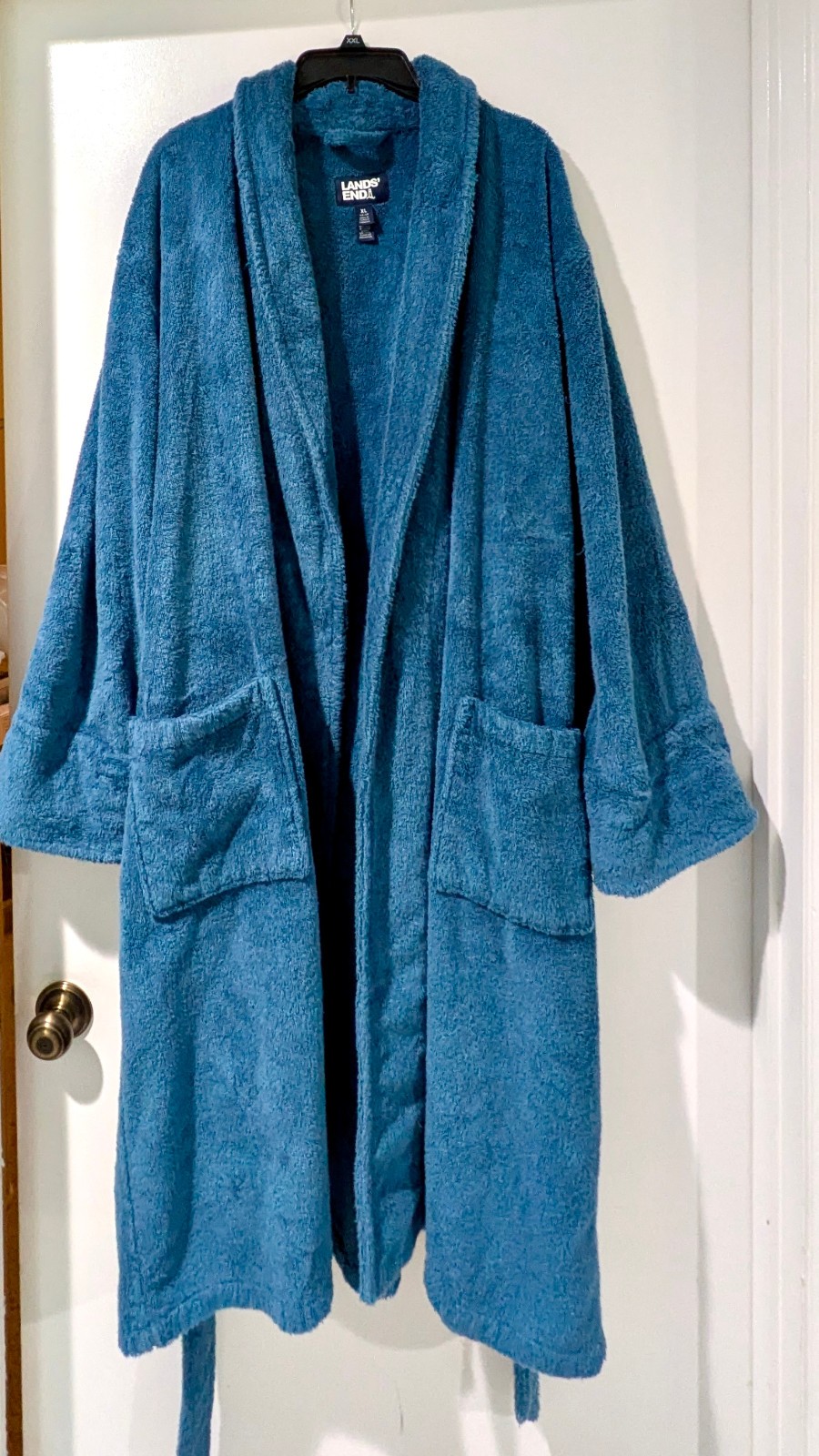 Lands End Mens Full Length XL Navy Blue Thick Turkish 100% Cotton Terry Robe