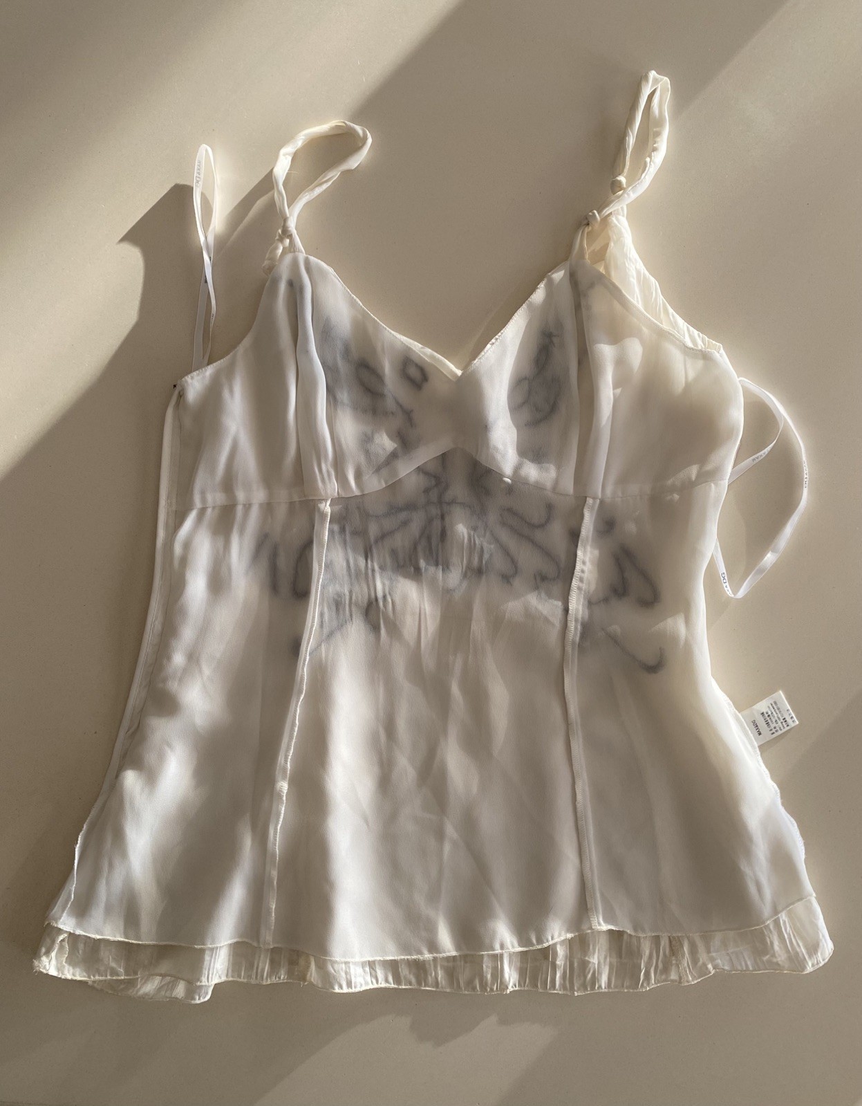 MAX & DG Italy White Silk cami top Black sequin Spaghetti Petite 160/84A NWOT