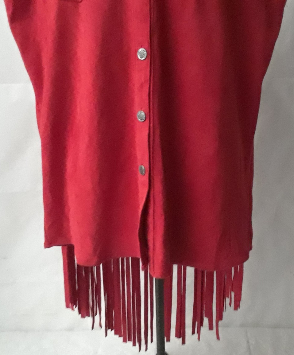 L&B Lucky & Blessed Red Fringe Button Sleeveless Top Western Style Small NWT