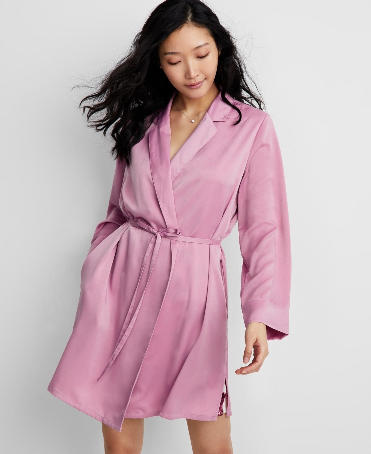 State of Day Womens Silk Touch Self-Tie Robe Mauve Orchid Purple SZ L
