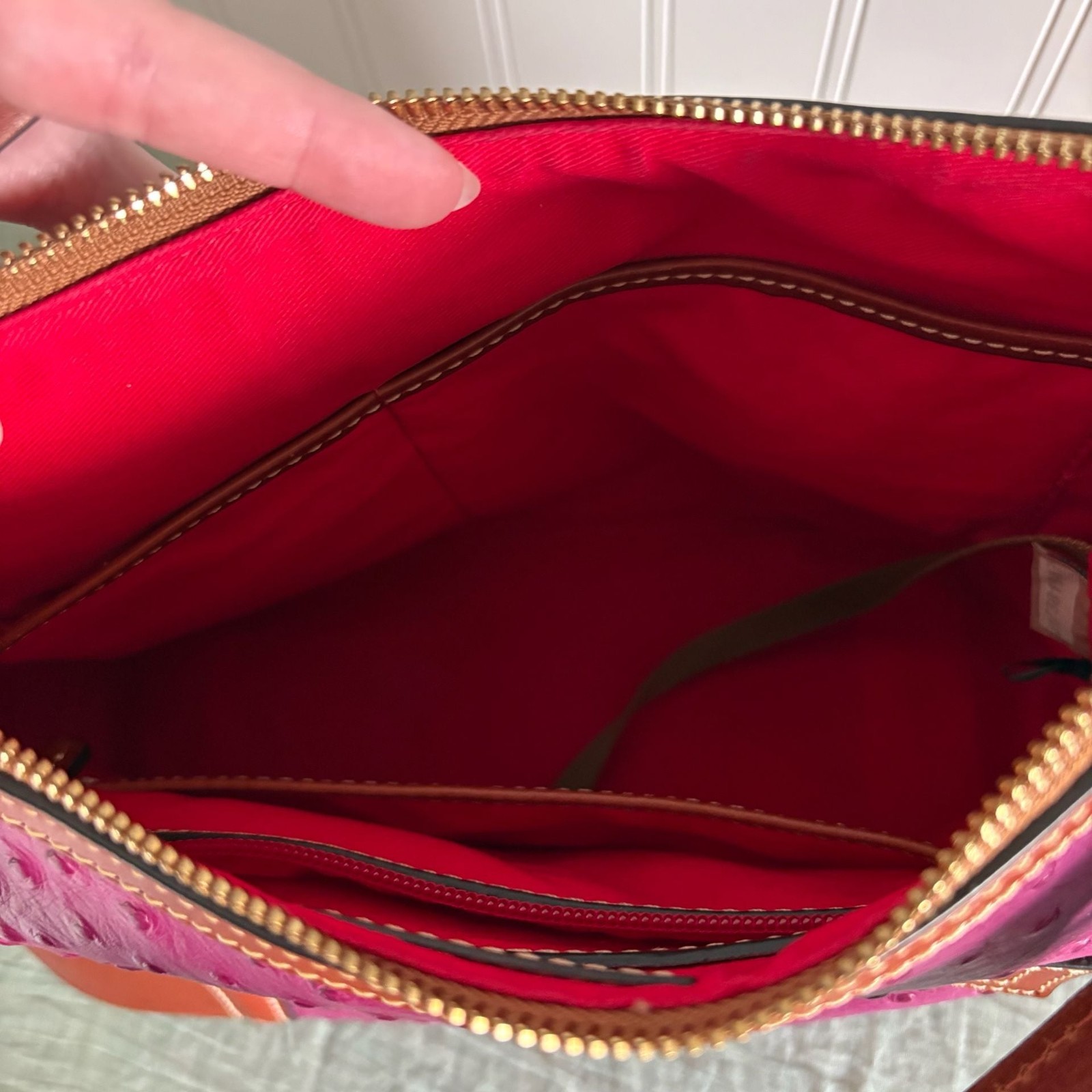 Dooney & Bourke Ostrich Embossed Leather Hobo Shoulder Bag in Fuchsia