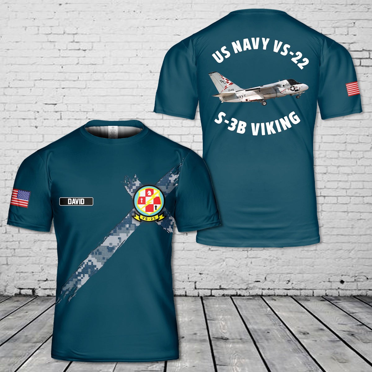 Personalized Name US Navy VS-22 S-3B 3D T-Shirt AOP Shirt Fullsize S-5XL