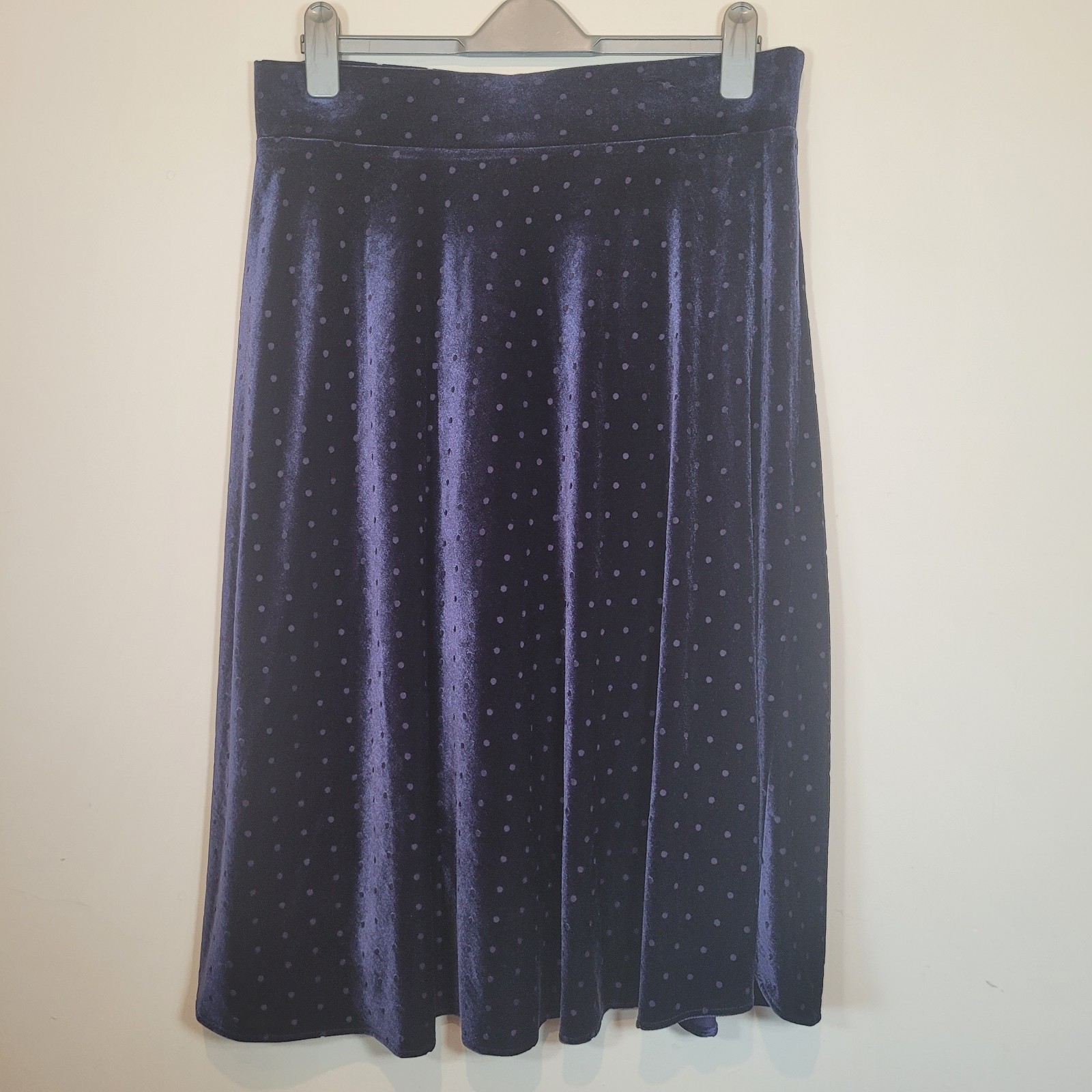 Marks And Spencer Midi Skirt Navy Mix Polka Dot Velvet Size 16 Long