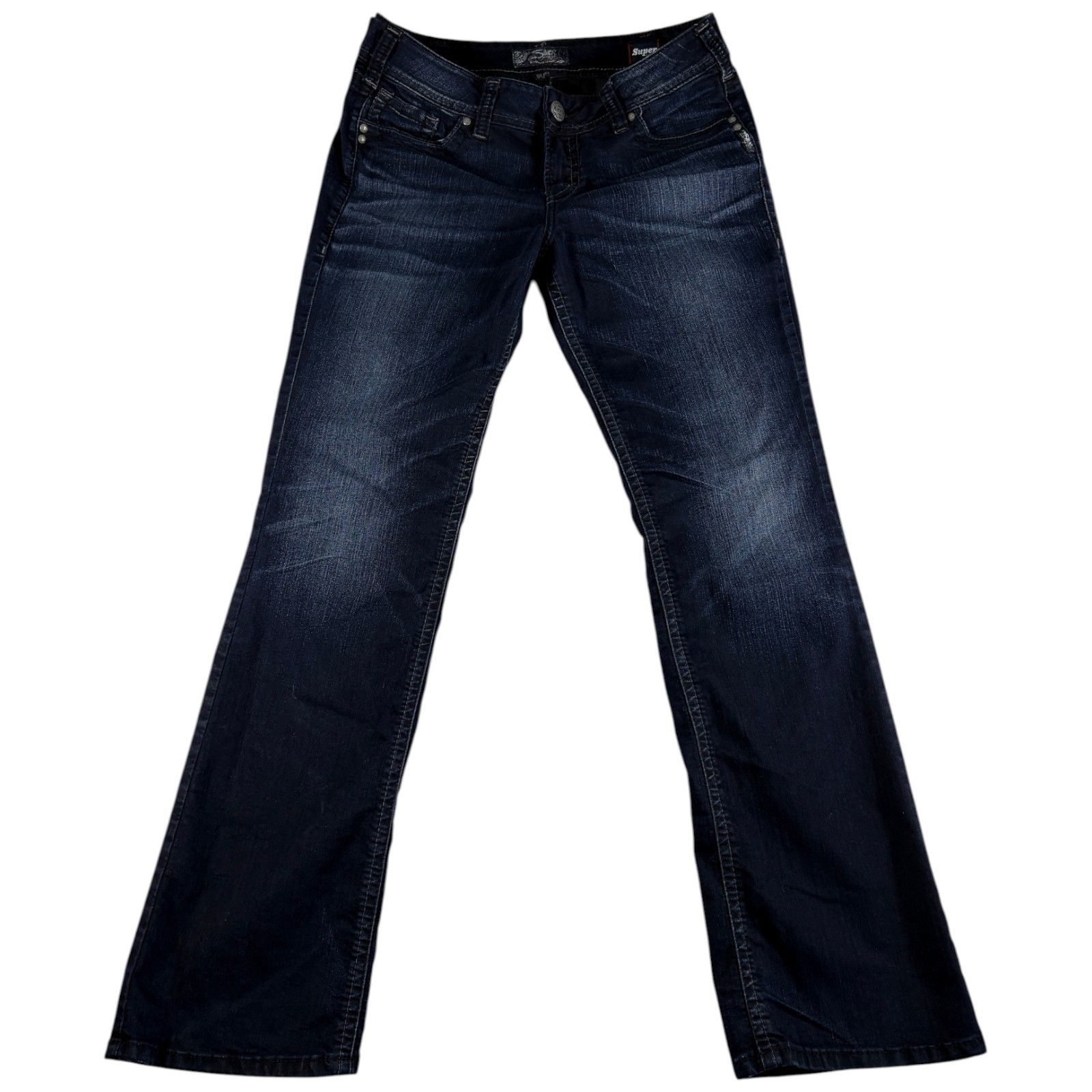 Silver Co. Suki Mid Slim Boot Jeans Womens 32×33 Blue Denim Stretch Embellished