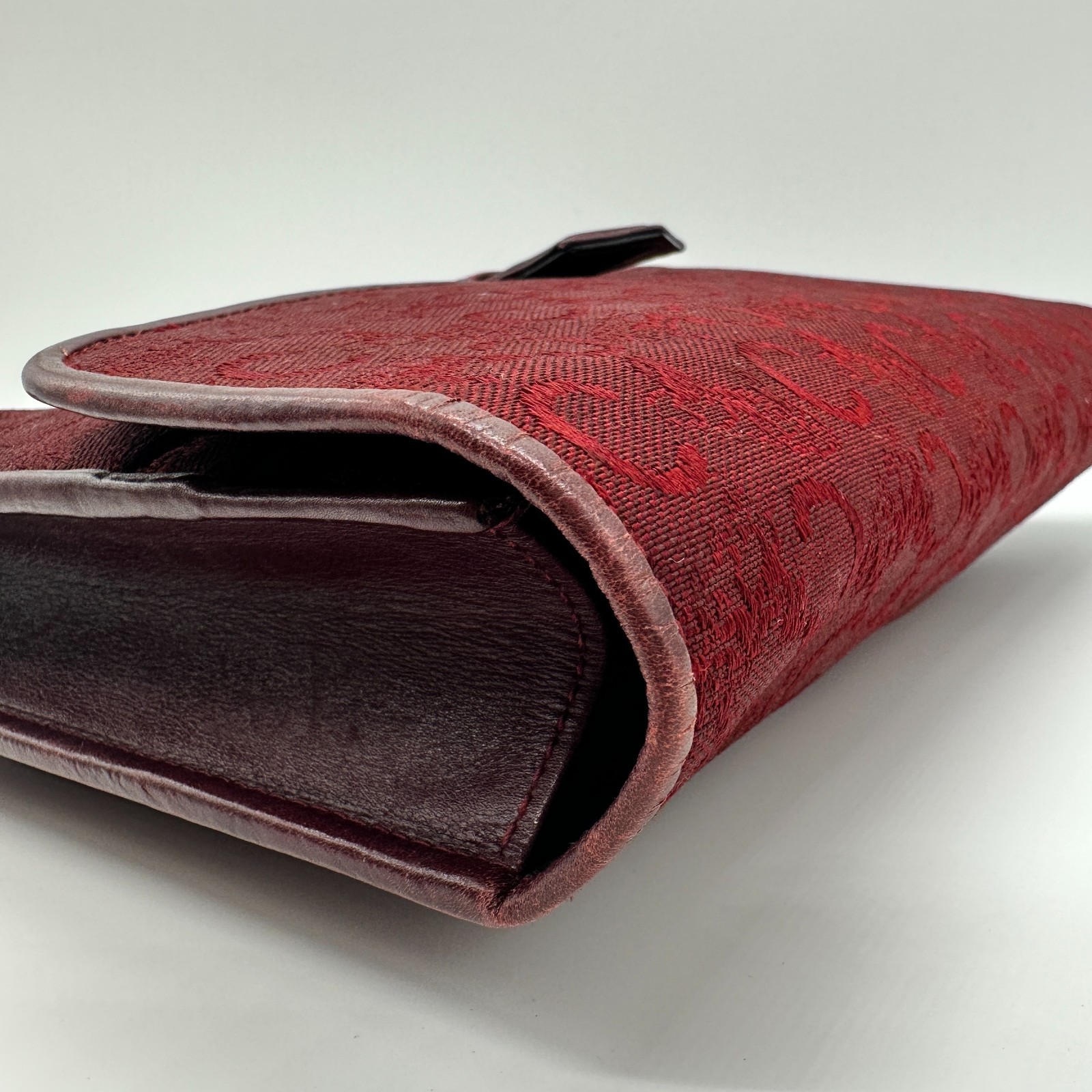 CELINE Vintage C Macadam Clutch Bag Pouch Purse Red Canvas Leather Auth Japan