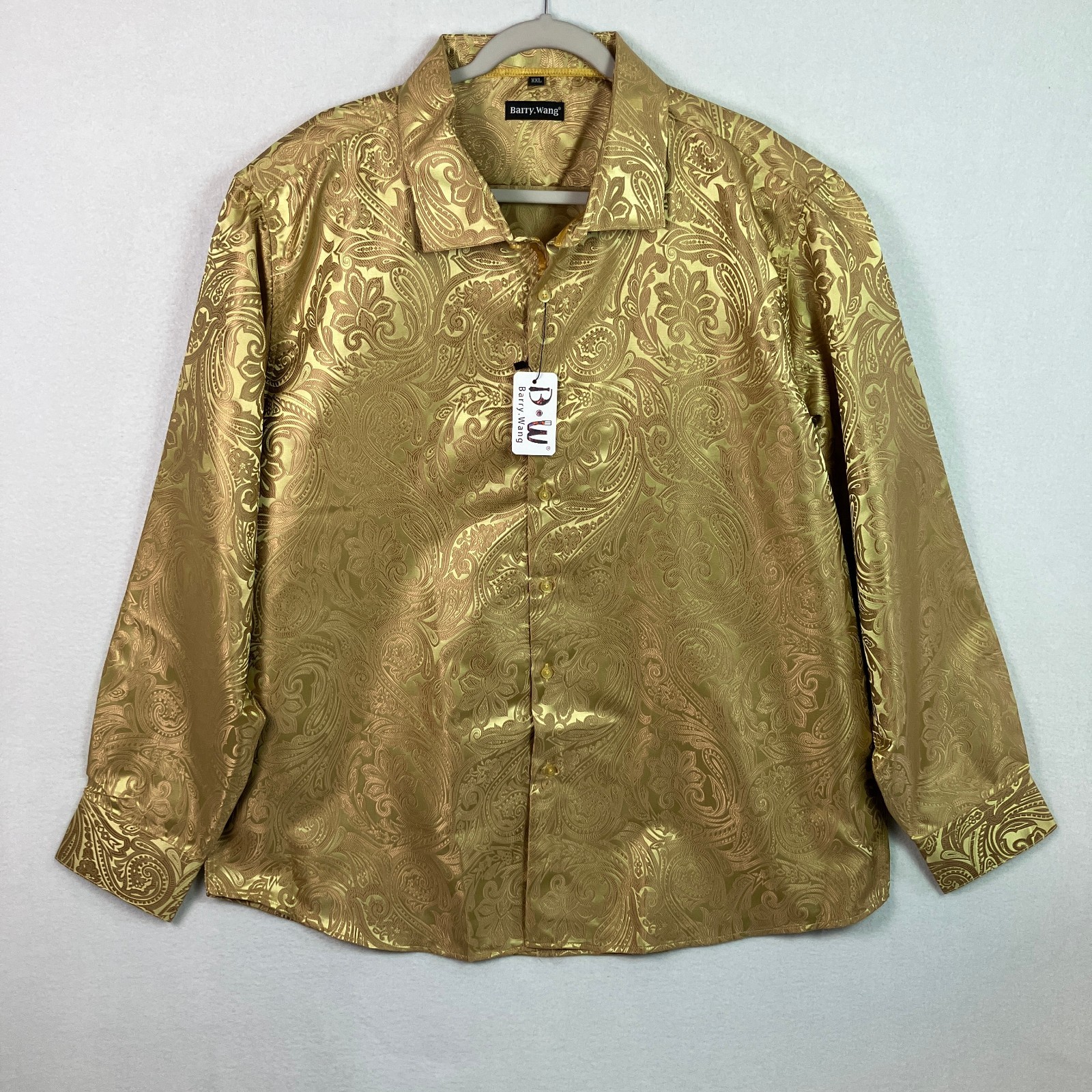 Barry.Wang Paisley Jacquard Silk Blend Long Sleeve Shirt Men’s Size XXL Gold NWT