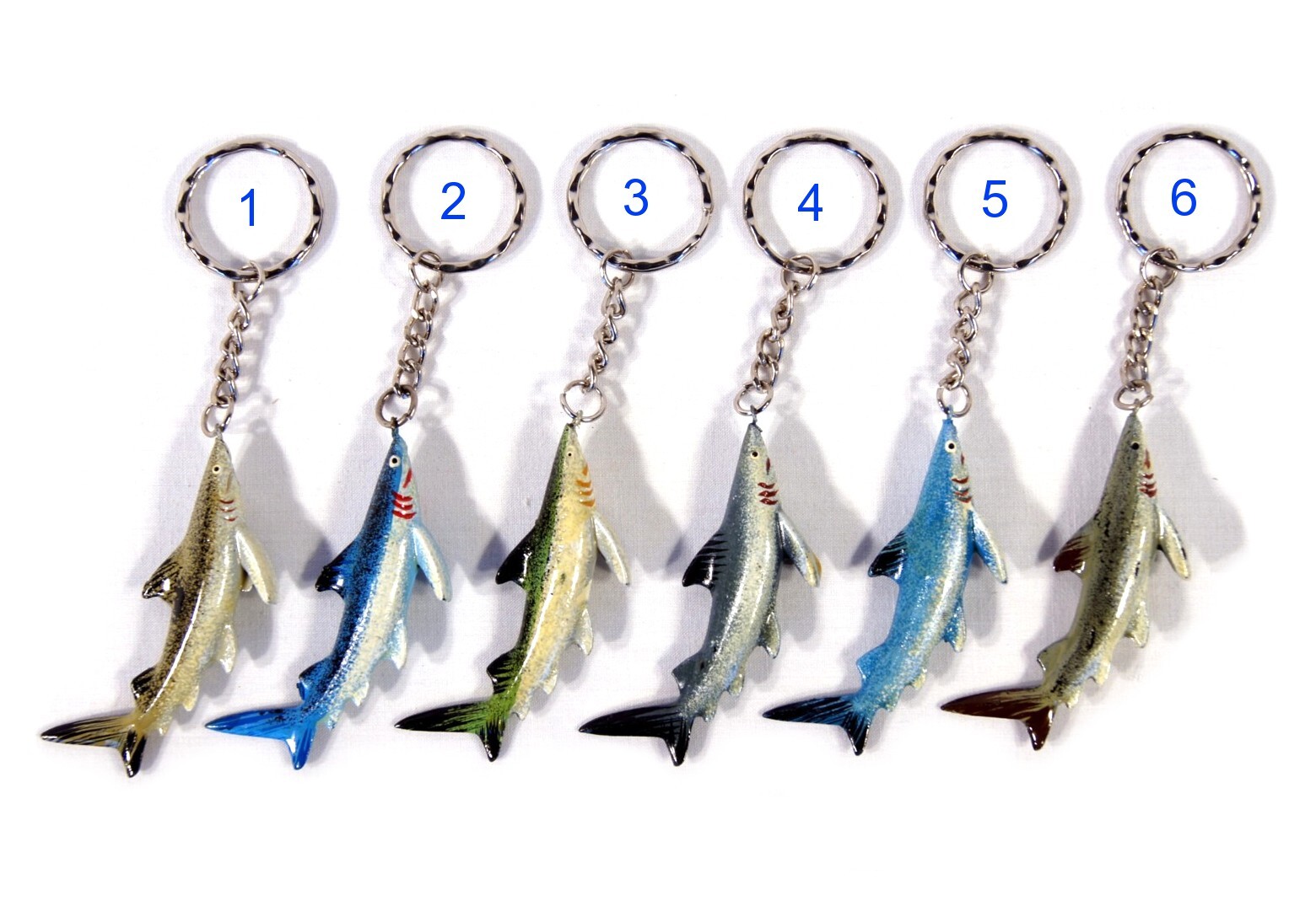 Hand Painted Blue Gray Shark Fish Key Chain Keyring T80S