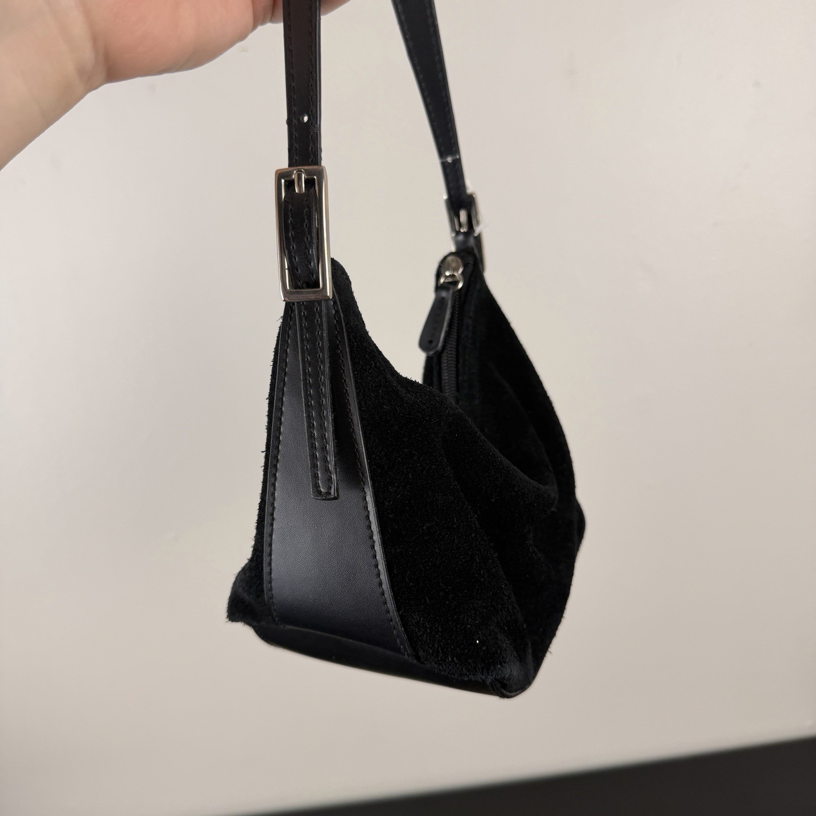 Kathy Ireland Y2K Mini Small Handbag Purse Black Leather Suede Casual Simple