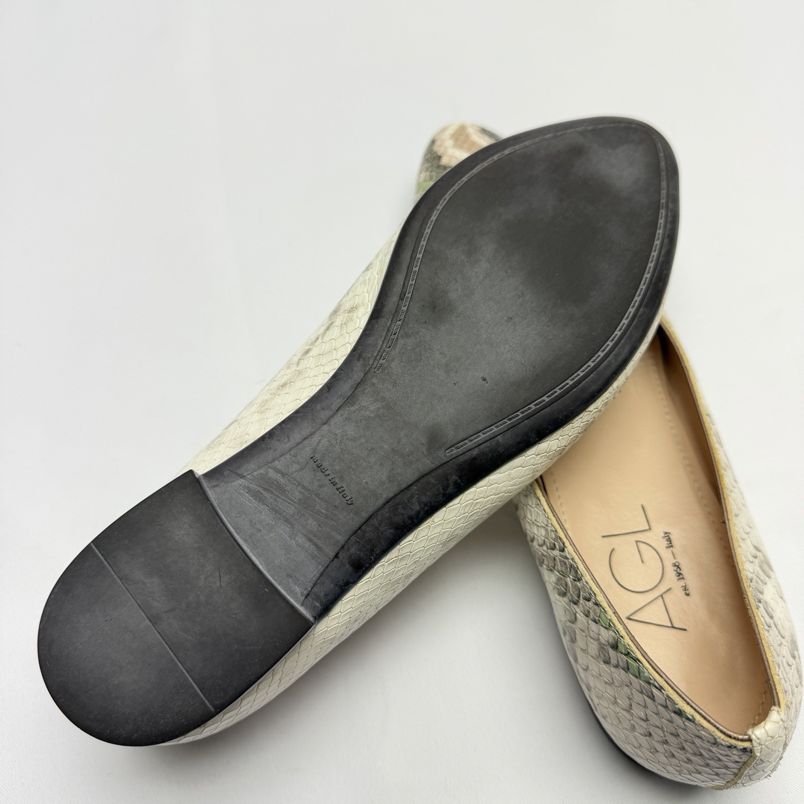 AGL Ballet Flats 37.5 Snakeskin Leather Pointed Toe Italy Designer Shoes