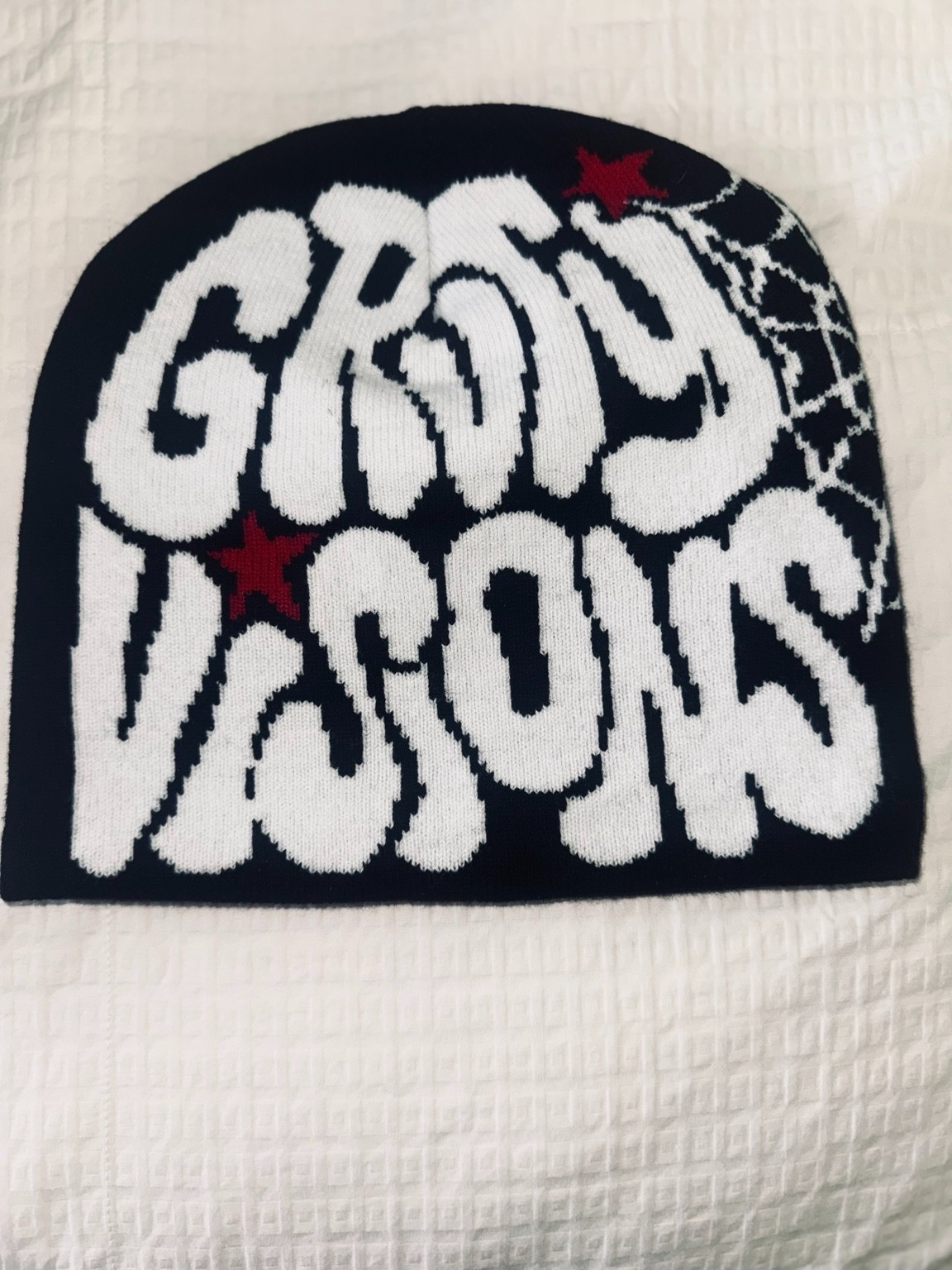 Gray Visions Spider Web Knit Gothic Beanie Black White Goth Y2K Streetwear NWOT