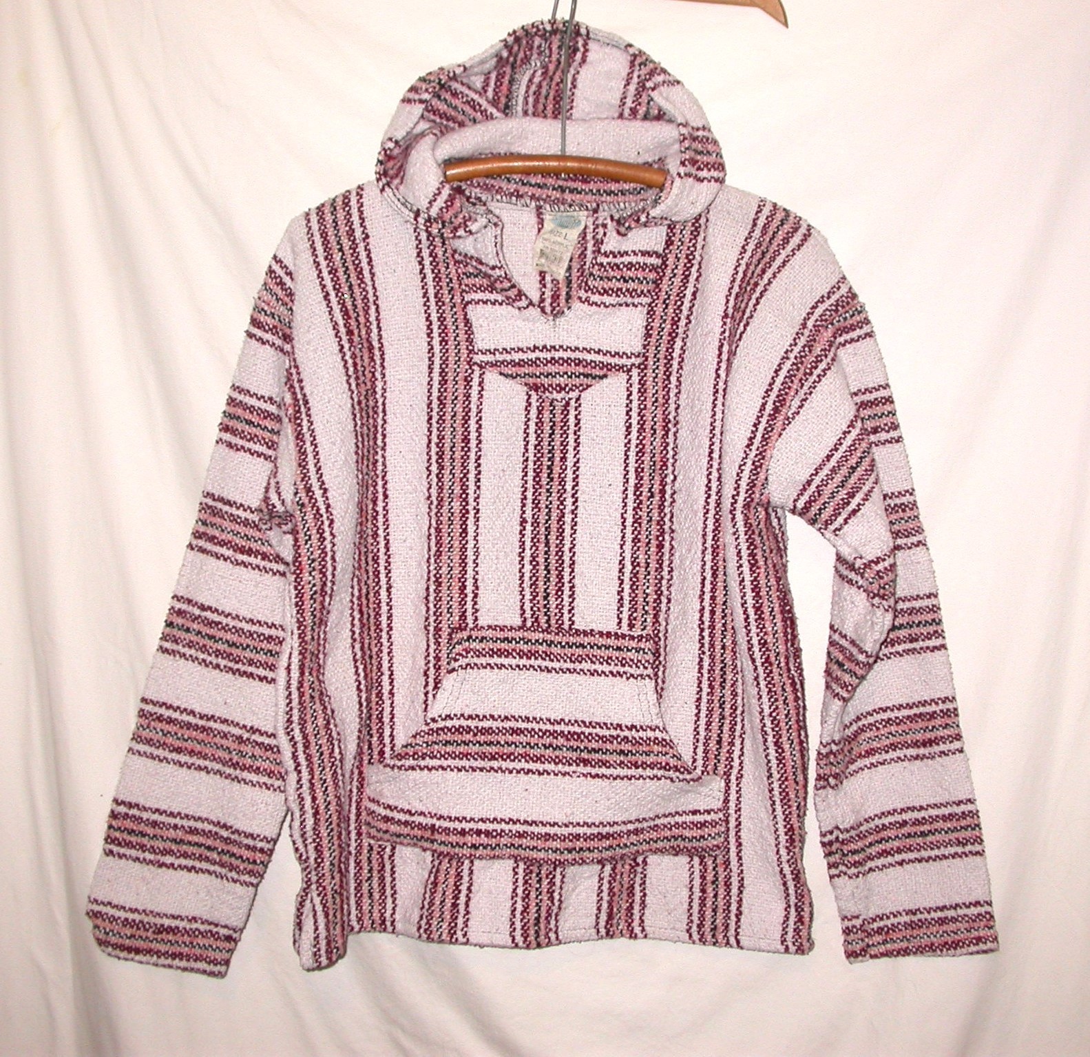 BEACH MANIA Hoodie Pullover Unisex L Stripes Hippie Surfer Poncho Vacation