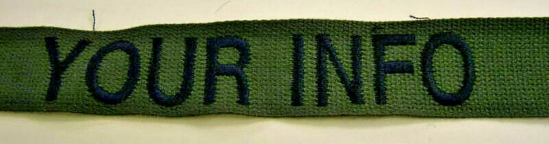 BDU COTTON NAME TAPE OLIVE GREEN TAG EMBROIDERY VARIOUS COLOR LETTERS HOOK
