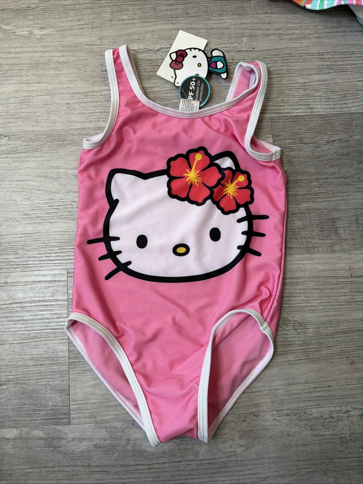 Hello Kitty Swimsuit Girls Size S 6/6x Pink Hawaiian SPF 50+ Protection NWT