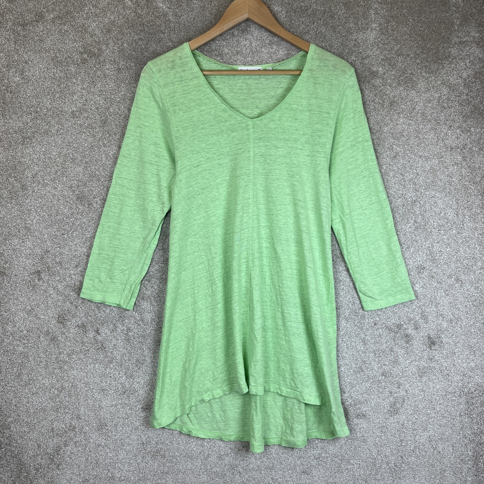 Habitat Tunic Womens Small Green Linen 3/4 Sleeve Pullover Stretch- 1785*