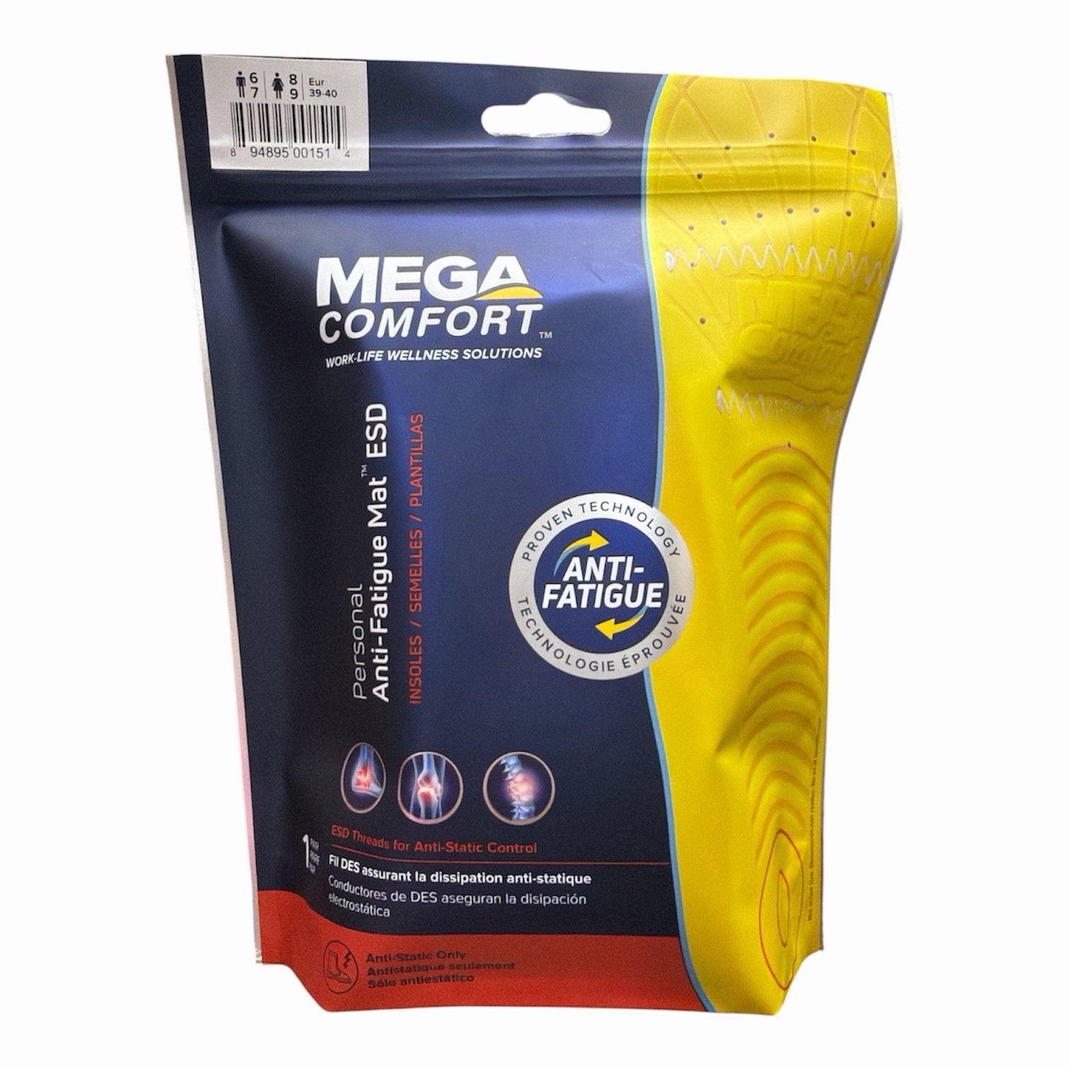 MEGAComfort Insoles Personal Anti Fatigue Mat Anti Static Men’s 6,7/ Women’s 8,9