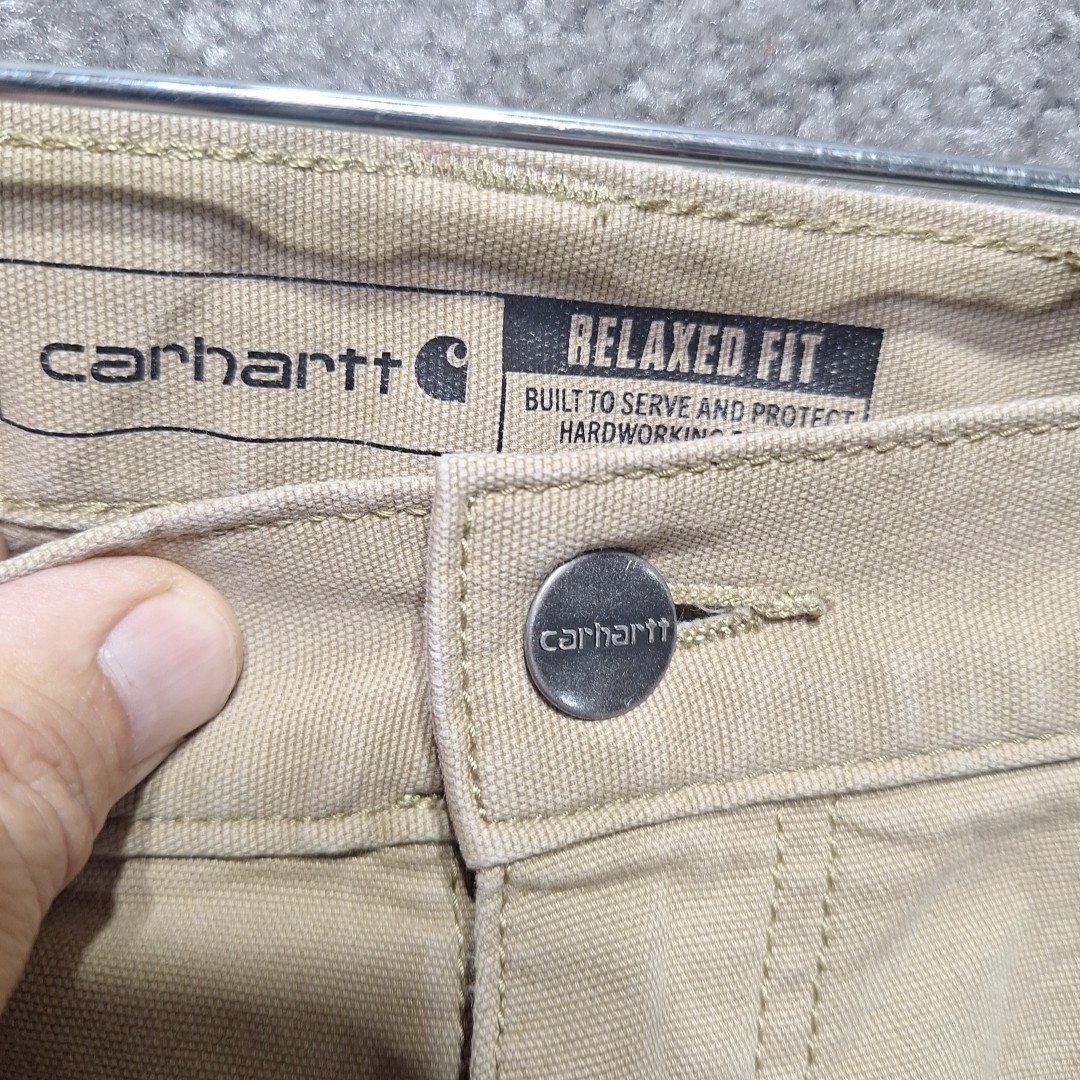 Carhartt Rugged Flex Relaxed Fit Canvas Pants Mens 38×30 Beige Work Wear Cargo