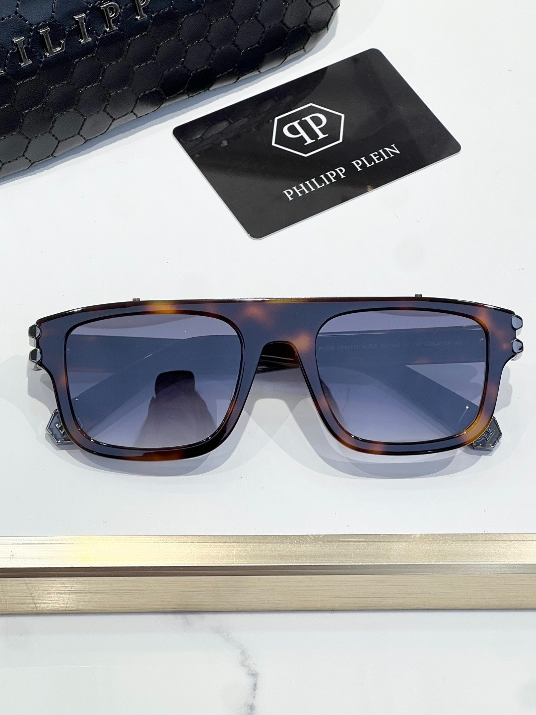 PHILIPP PLEIN VPP021 Sunglasses Tortoise Frame Gradient Gray Lens 53-20-145