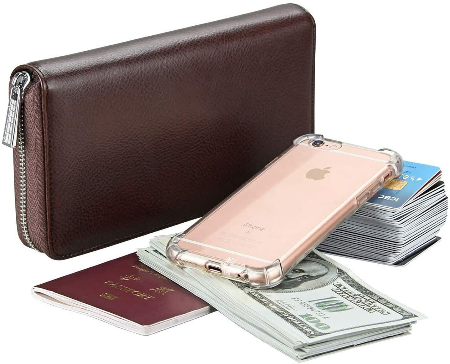 Men Women Leather RFID Blocking Multi Card Holder Wallet with Cell Phone Pocket