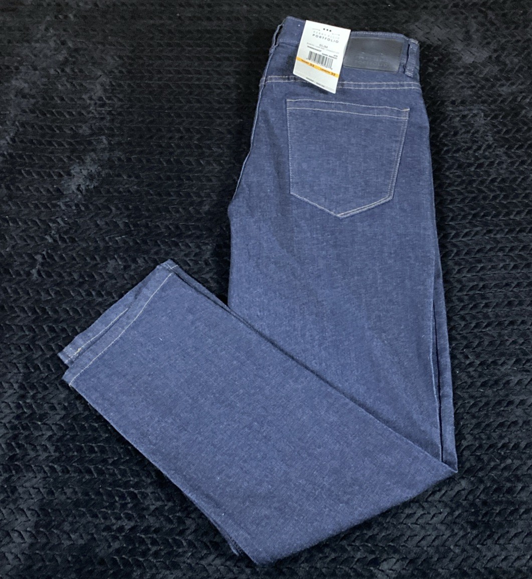 Perry Ellis Slim 33×32 Fit Dark Indigo Mens Jeans Dark Wash NWT