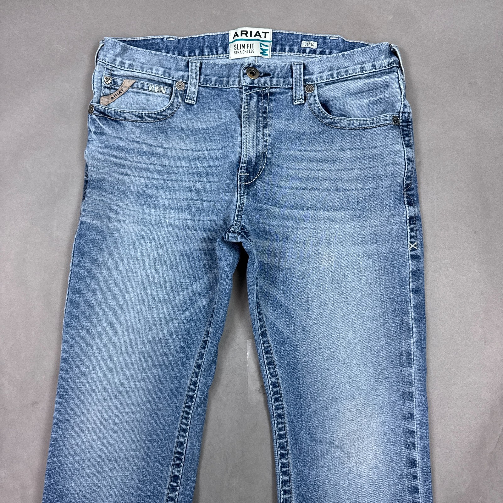 Ariat Jeans Men 36×34 Blue M7 Denim Pant Faded Stretch Workwear Western Straight