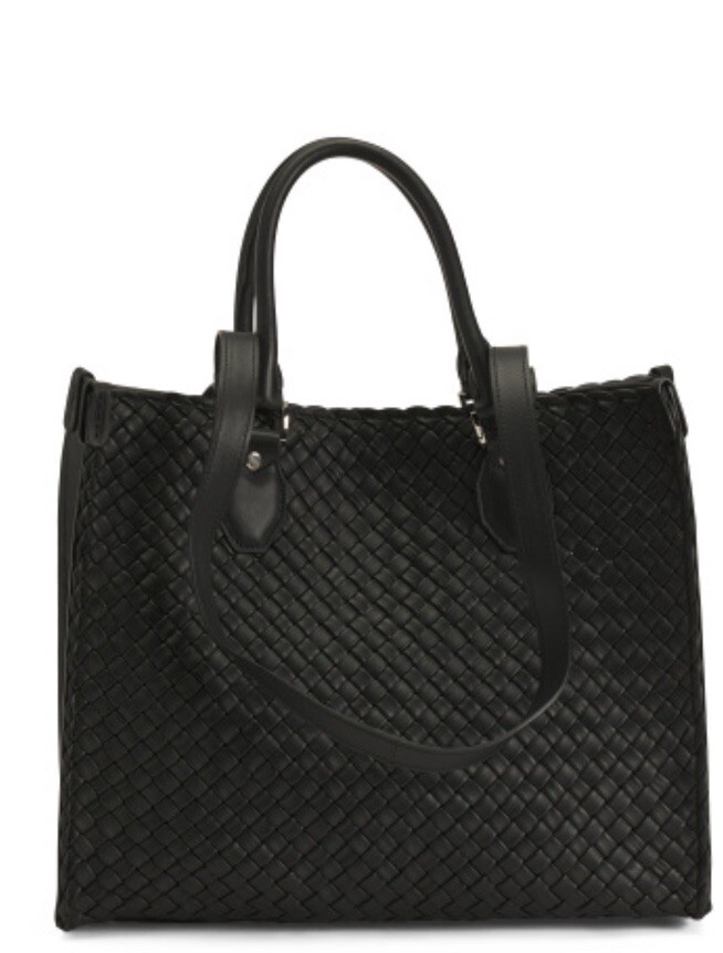 FALOR Black Italian Woven Soft Leather Shoulder Bag 4 Straps Purse F2754 RARE