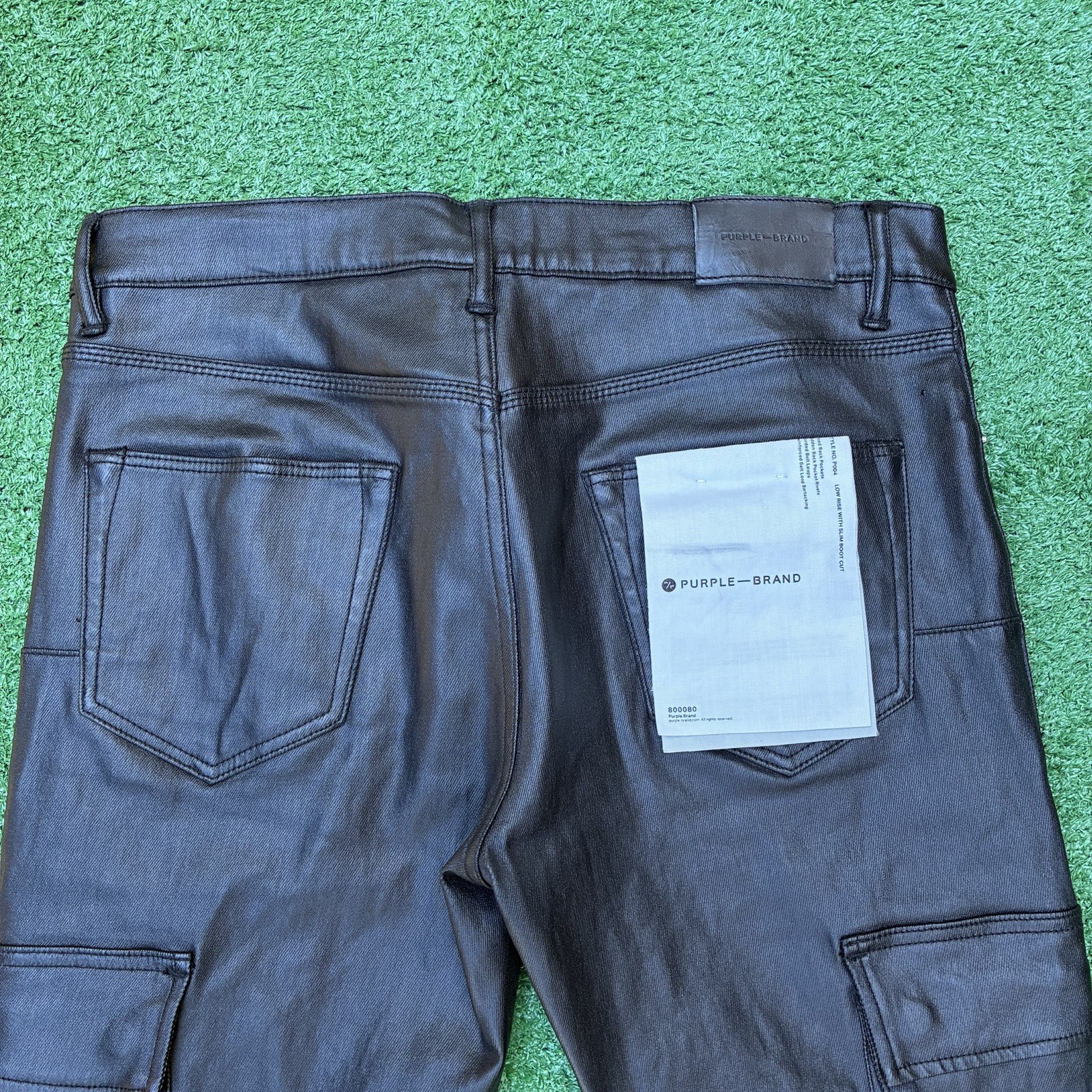 Purple Brand P004 Wax Coated Designer Cargo Jeans Button Fly Sz 33×32