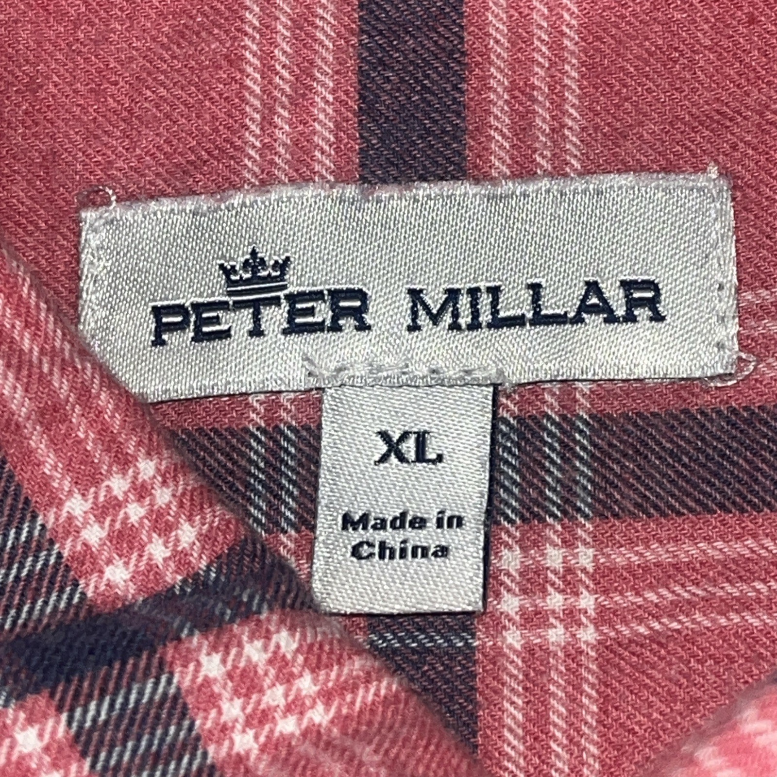 Peter Millar Men’s XL Pink Blue Plaid Button Up Long Sleeve Shirt Cotton Crown