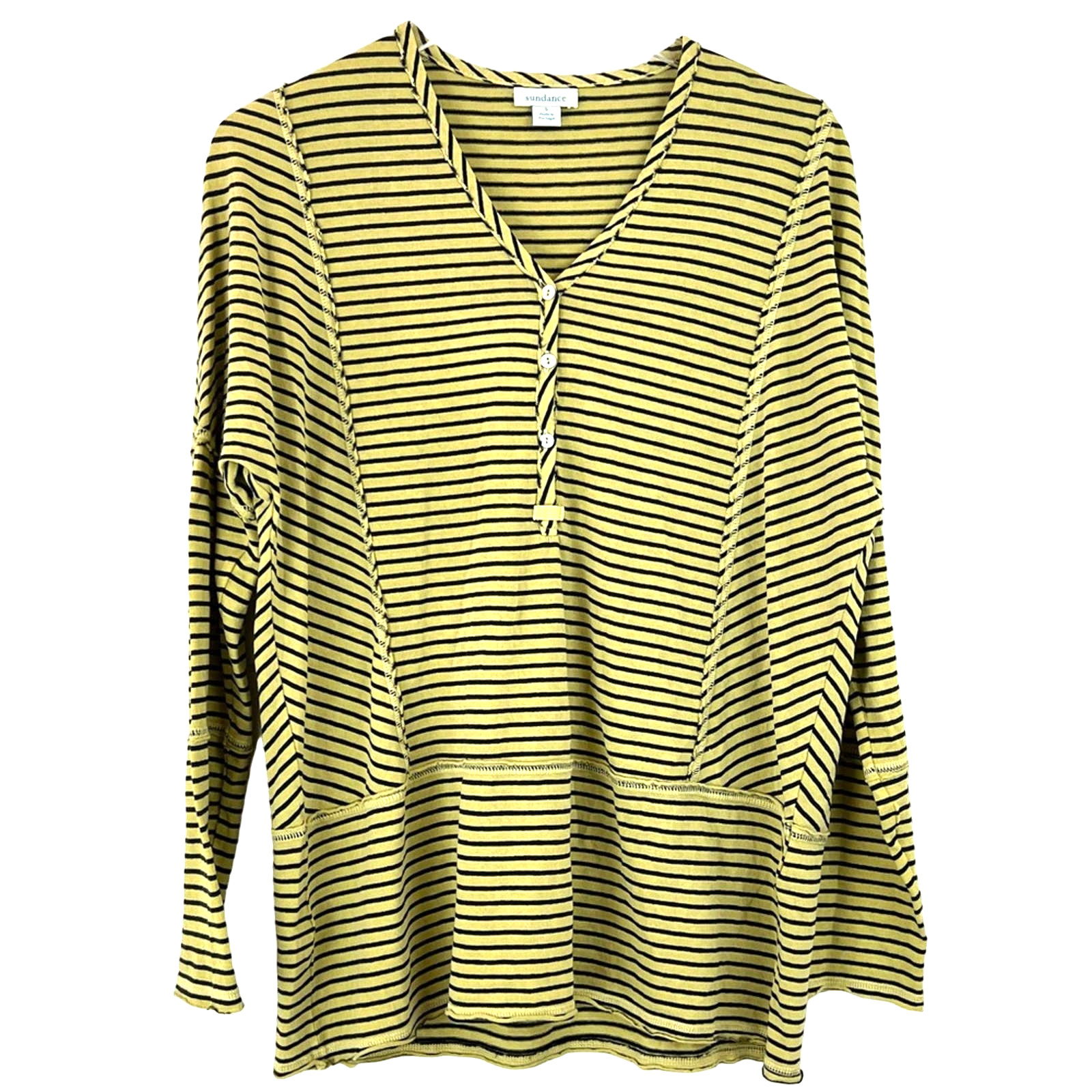 SUNDANCE Alcove Henley Striped Top Women’s Size Small Lemongrass