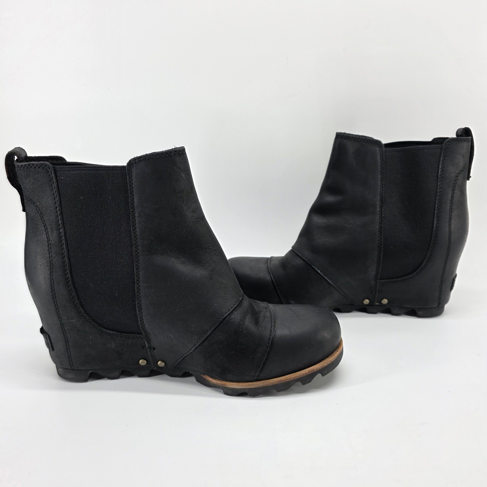SOREL Lea Hidden Wedge Joan Arctic Chelsea Black Leather Boots Waterproof 8.5