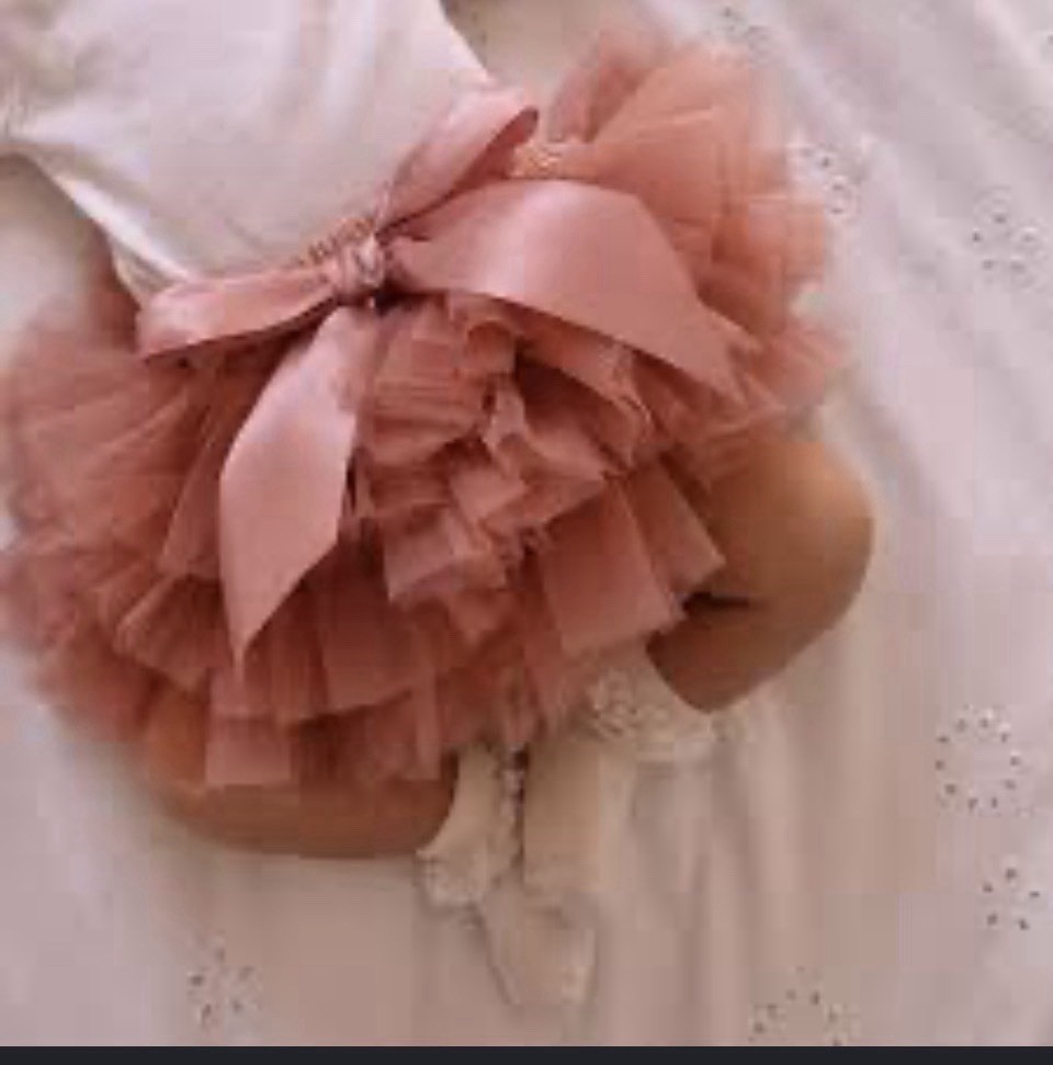 Girls Pink Tulle Tutu Skirt with Bow, Elastic Waist, 17cm/6.69in