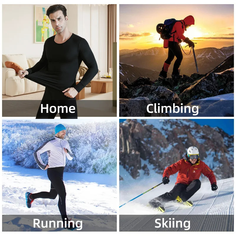 Men’s Seamless Thermal Underwear Thickened Fleece Lined Soft Warm Set Long Johns