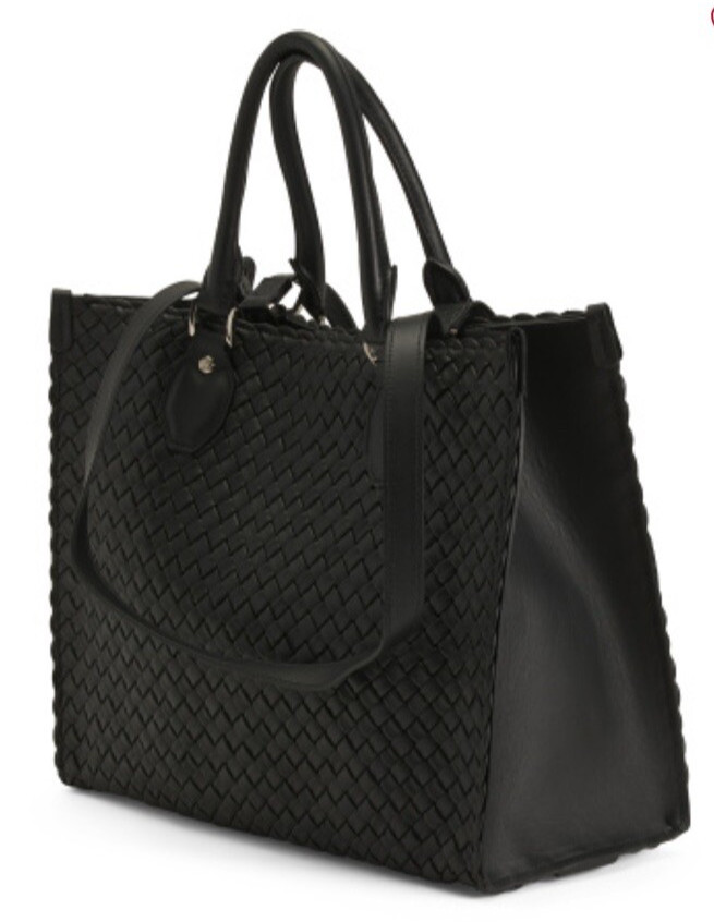 FALOR Black Italian Woven Soft Leather Shoulder Bag 4 Straps Purse F2754 RARE